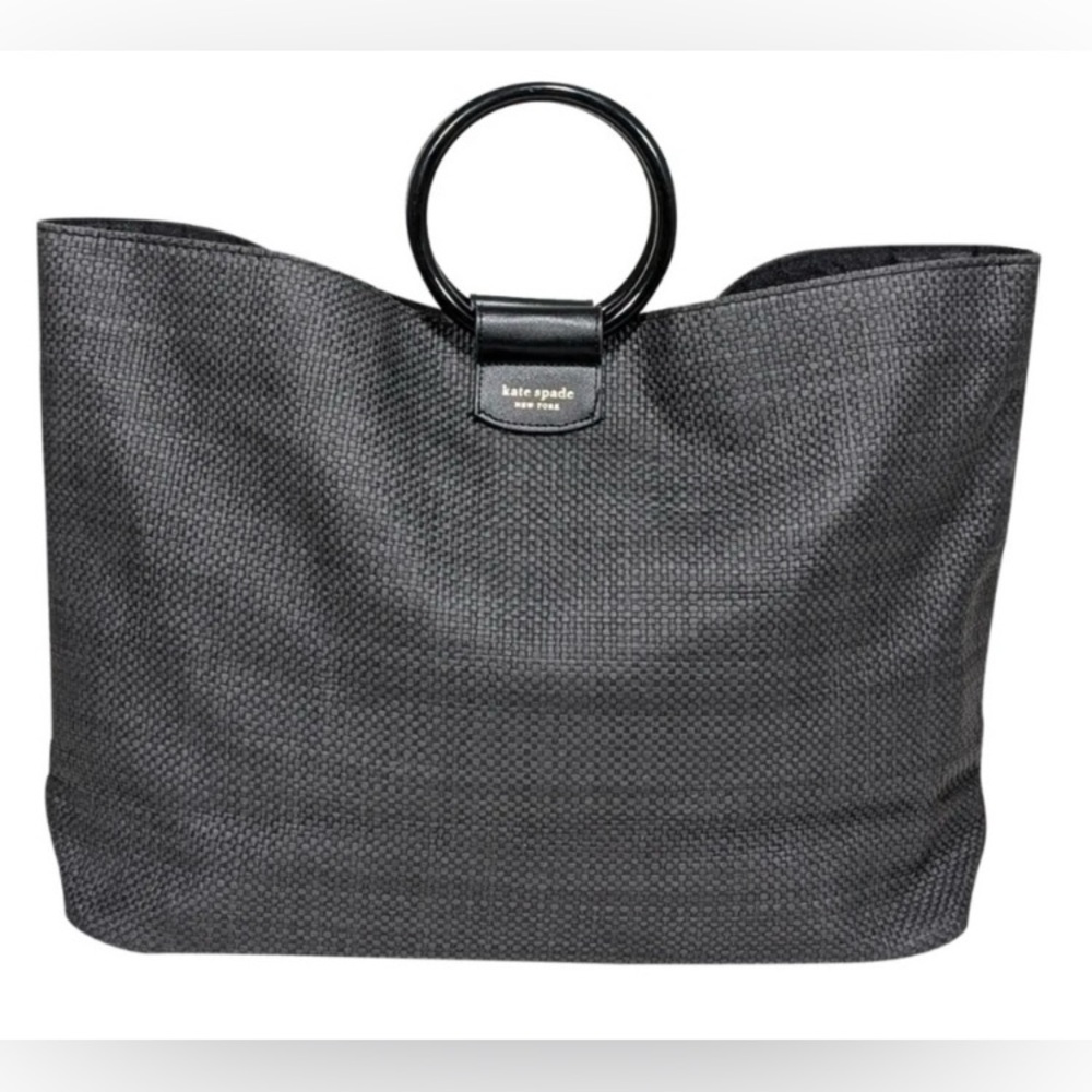 EUC - Kate Spade ♠️ New York Black Raffia Large Tote Bag With Ring Handles - Picture 12 of 13